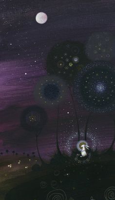 an image of a painting that looks like it is in the night sky with stars and moon