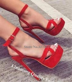 VCSHOES Open Toe High Platform Stiletto Heel Sandals Red Suede Leather Thick High Heel Sandals Big Size Heels customize colors-34 High Heels Black, Giuseppe Zanotti Heels, High Heels Boots, Beautiful Heels, Red High Heels, Hot Heels, Killer Heels, Fashion Heels, Fashion High Heels