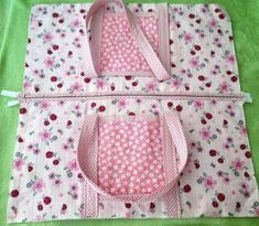 three pieces of pink and white fabric with flowers on them