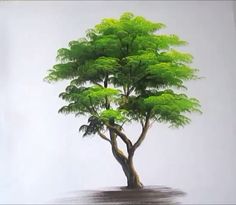 a painting of a tree with green leaves