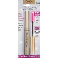 L'Oreal Paris Telescopic Mascara 905 Black .27 fl oz, Black 905 Mascara Telescopic, Loreal Paris Makeup, Telescopic Mascara, Full Eyelashes, Paris Makeup, Drugstore Mascara, Longer Lashes, Blackest Black, Mascara Brush