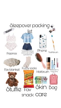 a poster with the words sleepover packing list