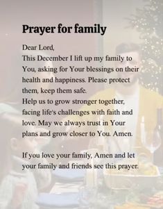 a family prayer with the words prayer for family