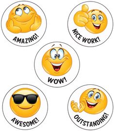 four stickers with different expressions on them