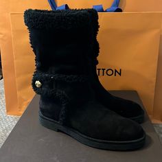 Very Nice But They Were A Little Small On Me. I Am A 38.5 In Lv Sandals And 37.5-38.5 In Lv Boots For Reference. Hard To Get Good Pictures Inside The Boots But Lightly Worn. Will Include An Lv Bag If I Can Find A Box It Doesn’t Get Bent In. Questions? Leave A Comment Below. Lv Sandals, Lv Boots, Get Bent, Good Pictures, Louis Vuitton Shoes, Fur Boots, Lv Bag, Winter Rain, A Box