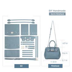 the contents of a handbag are shown with measurements