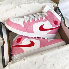 ♡ 100% authentic, hand-painted custom air force 1 lows with crackproof, waterproof coating ♡ New with original box ♡ Cute pastel coral pink with pink red swoosh colorway         ☆ Color customization available ♡ Size may be converted to youth/mens if applicable (Message me if you need a size not listed) ♡ Made to order; allow 1-2 weeks for processing! ♡ All final sale, no returns or exchanges Mid Sneakers, Shoes Sneakers Jordans, Nike Air Jordan 1 Mid, Custom Air Force 1, Custom Nike, Raspberry Red, Waterproof Coat, Custom Nikes, Nike Air Jordan 1