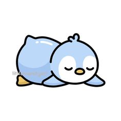 a blue bird with its eyes closed laying down