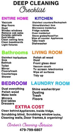 the cleaning checklist is shown in pink and green