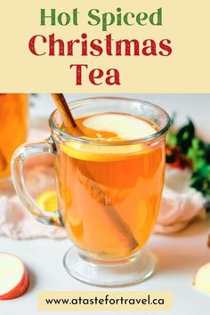 hot spiced christmas tea in a glass mug