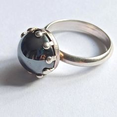 Antique Europe Ring Sterling Silver 835 Natural Hematite Women's Jewelry Size 7 Ring Sterling Silver, Sterling Ring, Women's Jewelry, Sterling Silver Rings, Size 7, Sterling Silver, Ring, Stone, Silver