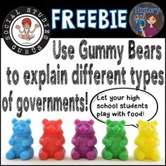 an ad for gummy bears with the caption, use gummy bears to explain different types of government