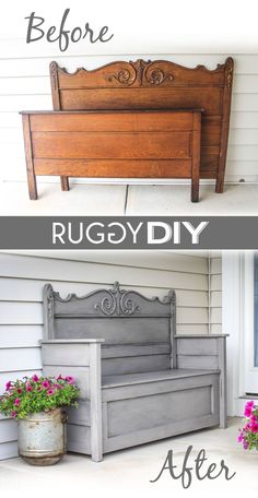 the before and after of an old bed frame