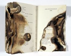 an open book with torn pages and holes in it