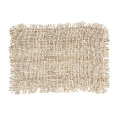 a beige rug with fringes on the bottom and one side, against a white background