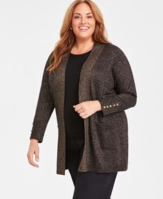 in stock Plus Size Cardigans, Stylish Plus, Plus Size Sweaters, Deep Black, Open Front Cardigan, Front Design, Front Open, Plus Size Outfits, In Store