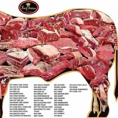 a cow is shown with the names of its meats