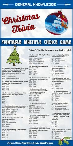 a christmas trivia game with the words printable multiple choice game for kids and adults