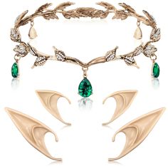 PRICES MAY VARY. Exquisite decorations set: you will receive 5 pieces of costume cosplay accessories set, which includes 1 piece of rhinestone leaf headband and 2 pairs of elf ears in different styles, a pair of short ones and a pair of long ones, you can choose one to suit your outfits better, these accessories match together will get a chic result Delicate crystal pendent tiara headband: the wedding crown headband is designed with exquisite leaves pattern and inlaid with rhinestones, which is Elf Halloween, Fairy Tiara, Wedding Tiara Headband, Leaf Tiara, Rhinestone Halloween, Leaf Headband, Elf Ear Cuff, Fairy Ears, Rhinestone Headpiece