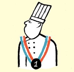 a drawing of a chef with a medal around his neck and the number one on it