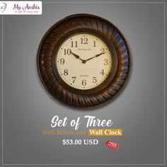 Three Wall Mirror and Wall Clock Wall Clocks, Wall Mirror, Mirror Wall, Buy Now, Online Store