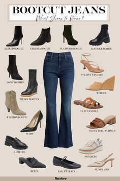 Elevate your bootcut jeans look with the right shoes! Explore our easy guide to find the perfect footwear for any outfit. We’re focusing on what shoes to wear with bootcut jeans specifically. Bootcut jeans are typically snug on the hips and slightly flared out at the knee. They’re very similar to flare jeans but a little less exaggerated. Dressy Bootcut Jeans Outfit, Bootcut Jeans Style For Women, Bootcut Jeans And Sandals Outfit, Boot Cut Jeans For Short Women, Style With Bootcut Jeans, Ankle Boots With Bootcut Jeans, How To Wear Bootleg Jeans, Flare Vs Bootcut Jeans, Best Shoes For Bootcut Jeans