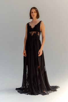 Shop the Josephine Dress by Heirlome | Official Site Black Angel Dress, Mystical Fashion, Boho Dress Black, Gown Details, Delicate Gown, Lace Fabrics, Luxury Dresses, Lace Overlay Dress, Silk Lace