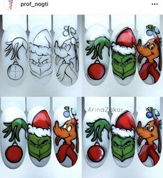 Max Grinch Dog Nails, Grinch Nail Art Step By Step, Christmas Nails Drawing, Grinch And Max Nails, Grinch Nail Art Designs, The Grinch Nail Designs, Step By Step Christmas Nail Art, Christmas Nails Grinch Art Designs