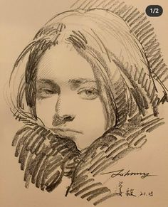 a drawing of a woman with her eyes closed