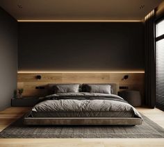 a large bed sitting in the middle of a bedroom