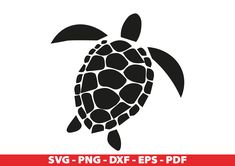 a black and white silhouette of a turtle on a white background with the words svg png dxf eps - pp