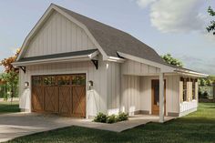 a two car garage is shown in this rendering