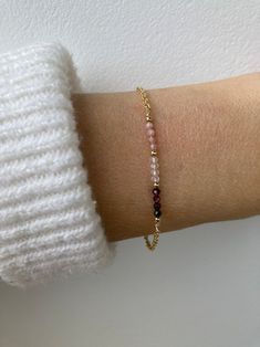 Garnet, Rose Quartz and Rhodochrosite Bracelet. Emotional Healing. Gold Filled/sterling Silver Gemstone Bracelet. - Etsy Cyprus Rhodochrosite Bracelet, Rose Gold Beaded Bracelet, Multi Gemstone Bracelet, Silk Bracelet, Rose Gold Beads, Diy Bracelets Patterns, Garnet Bracelet, Gold Bead Bracelets, Jewelry Beaded