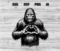 a black and white drawing of a gorilla with the words svg dxf png