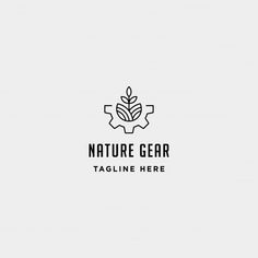 the logo for nature gear is shown in black and white, with leaves on it