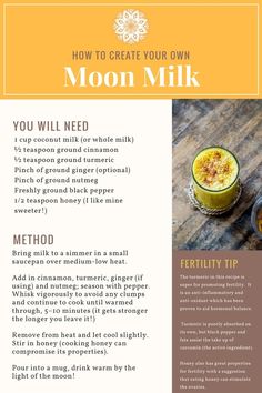 a recipe for moon milk is shown in this image