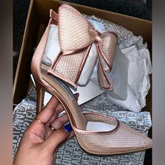 New In Box Rose Gold, Point Toe Heels With Bow No Offers Point Toe Heels, Rose Gold Heels, Bow Women, Shoes Steve Madden, Ankle Strap Sandals Heels, Strappy Stilettos, Steve Madden Heels, Platform Stilettos, Steve Madden Shoes Heels