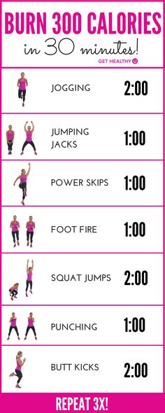 the burn 30 calories workout plan is shown in pink and has instructions for how to do