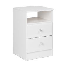 a white night stand with two drawers