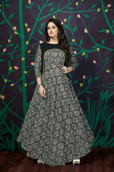 Gowns Designs, Bohemian Maxi Dresses, Gowns Indian, Types Of Gowns, Fancy Event, Printed Anarkali, Long Anarkali, Long Gown Design, Designer Kurti Patterns