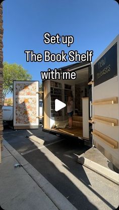 an open book shelf with the words set up the book shelf with me