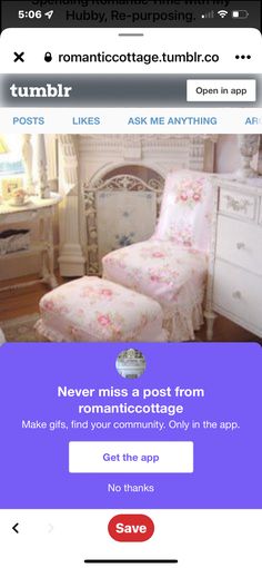 the tumblr app is open and it shows an image of a chair with pink flowers on it