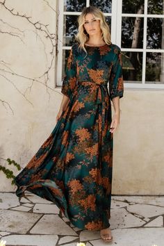 A beautiful and feminine style for any occasion! Paula is a beautiful addition to any wardrobe! Fall Floral Maxi Dress, Maxi Dress Fall, Maxi Dresses Fall, Baltic Born, Wedding 2025, Satin Maxi, Fall Pictures, Satin Maxi Dress, Maxi Dress Green