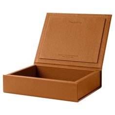 a brown leather box with the lid open