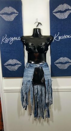 This is a One-of-a-Kind Hi/Lo Waistlet Fringe Denim Belt. Stunning Denim Accessory  Just add a cat suit, boots and a pair of denim earrings. Compliments galore 🤩💥 Festival Fitted Denim Bottoms, Fitted Denim Bottoms For Festival, Fitted Punk Style Denim Jeans, Denim Bottoms For Alternative Fashion, Distressed Fitted Jeans For Festivals, Festival Fitted Distressed Jeans, Fitted Distressed Jeans For Festival, Alternative Fashion Distressed Denim Jeans, Cutoff Denim Jeans For Festival