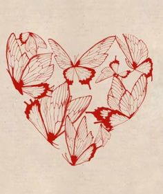 a heart shaped with many butterflies flying in it's wings and the shape of a heart