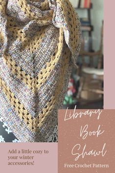 the library book shawl is made with yarn and crochet