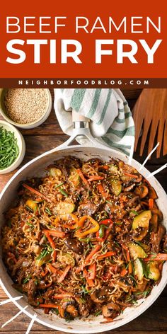 Discover the BEST beef ramen stir fry recipe for a quick, sweet, and savory meal! This delicious recipe is perfect to make an ideal family-friendly dinner. A flavorful, satisfying option for your main course ideas the whole family will enjoy!