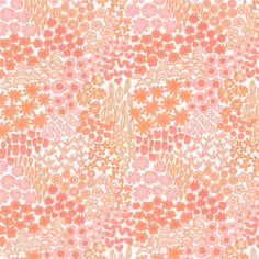 an orange and pink floral pattern on white background, with small flowers in the center