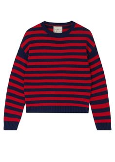 Jumper 1234 cashmere jumper. Navy and red stripe cashmere and wool Guernsey. Details: Oversized Fit Crew Neckline Long sleeve 30% Cashmere, 70% Wool Hand wash separately with non-bio detergent. Reshape and dry flat. Cool iron if necessary or dry clean. Guernsey Sweater, Striped Sweater Outfit, Navy Jumper, Red Jumper, Gold Outfit, Cashmere Jumper, Crew Neck Jumper, Red Stripe, Shop Womens